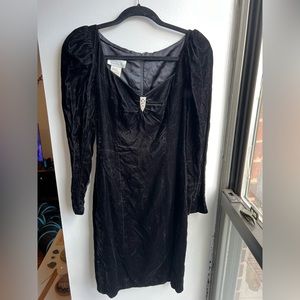 Gunne Sax 80s Black Crushed Velvet Holiday Mini Dress